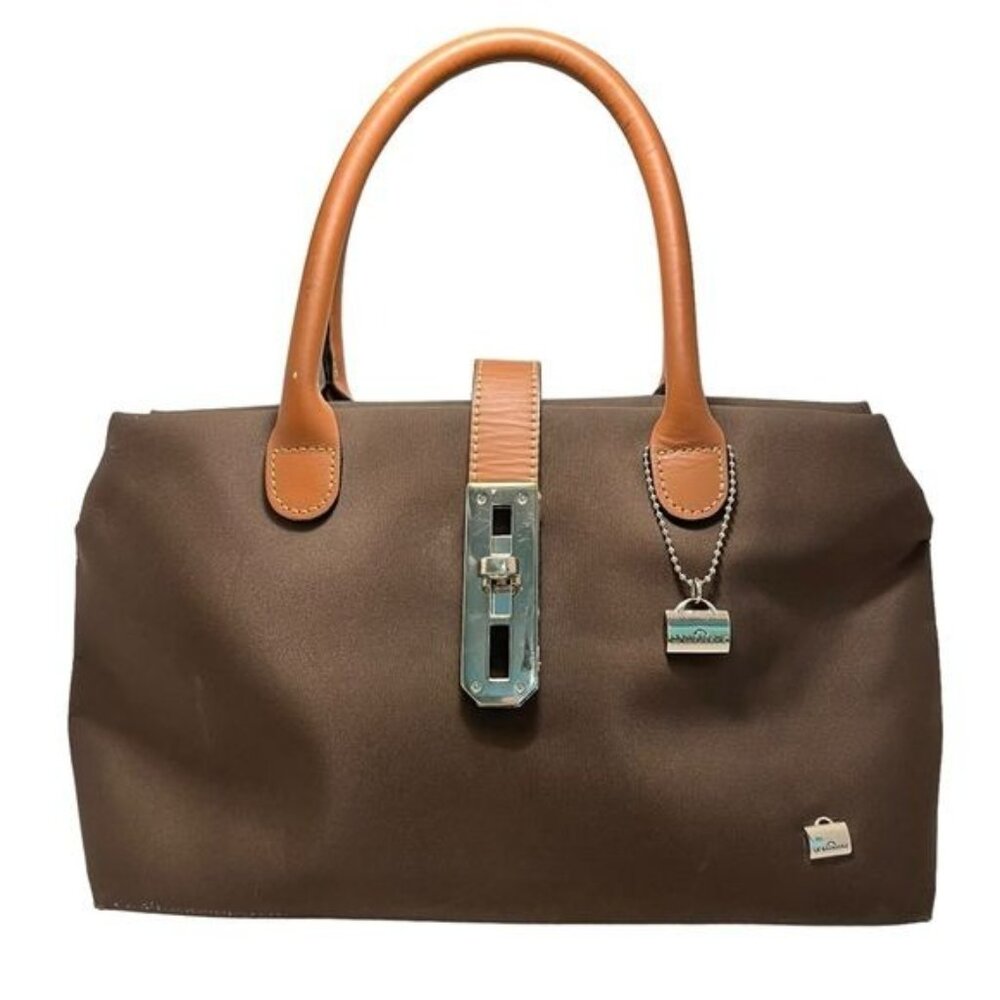 La Bagagerie Brown Nylon and Leather Tote Bag Purse Handbag